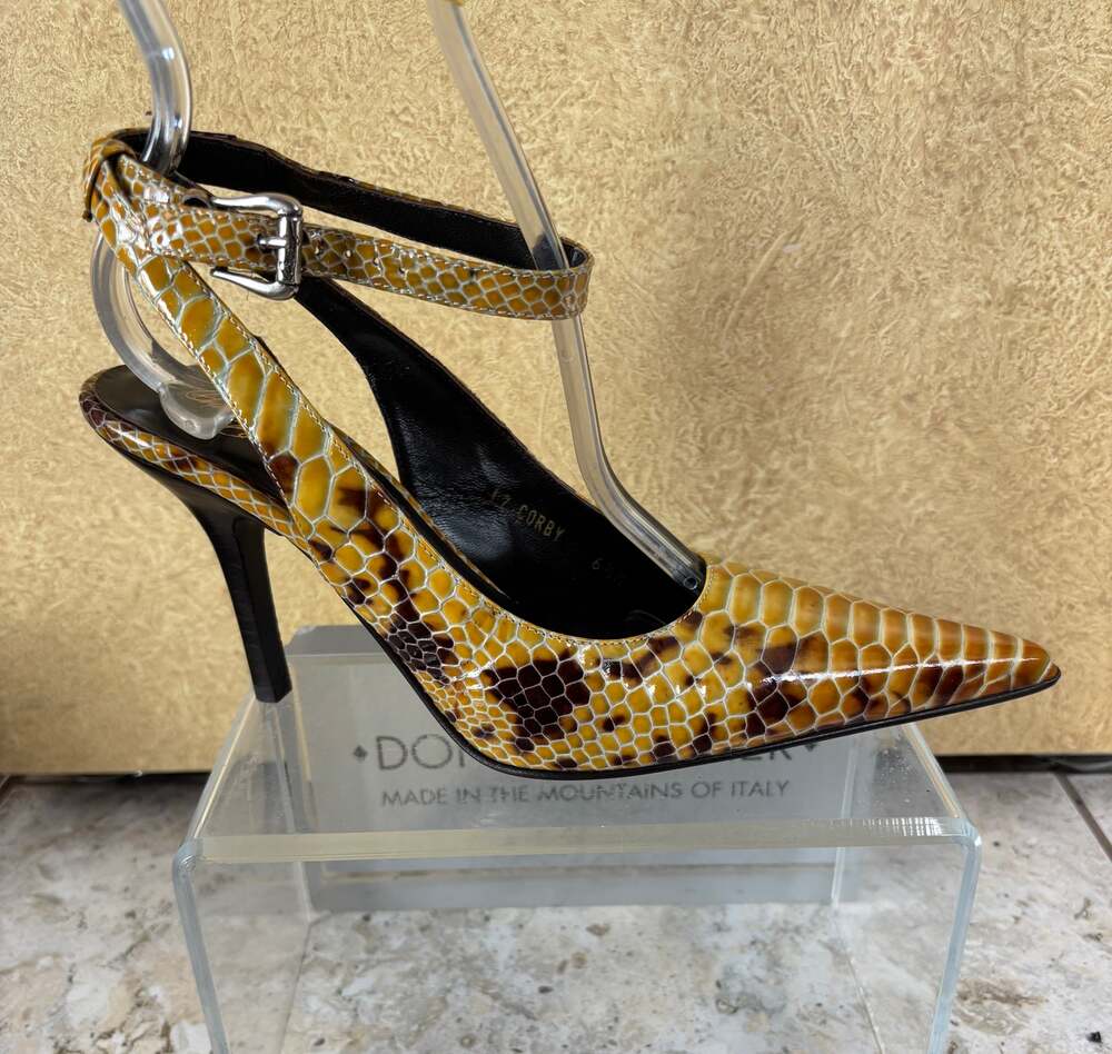 Donald Pliner Brown Python Patent Leather Shoe Pump Ankle Wrap $400 NIB 6.5